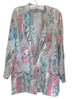 Vintage Cricket Lane Womens Blazer Jacket Multicolor Abstract Print Size M